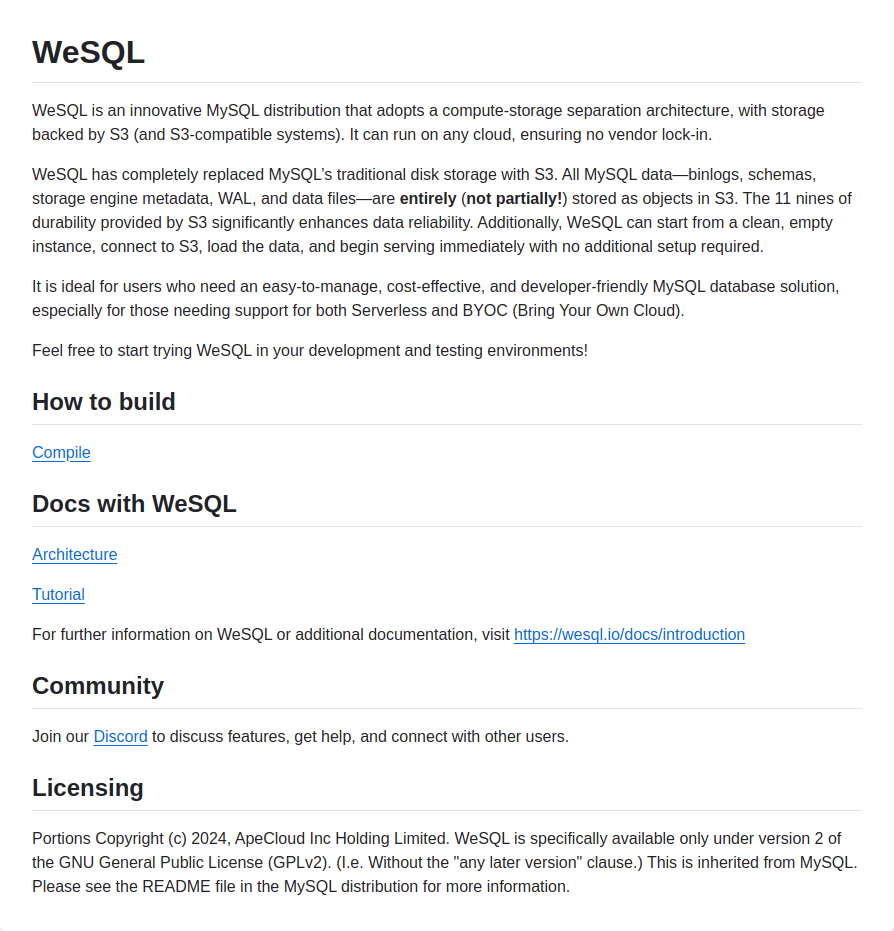 wesql screenshot